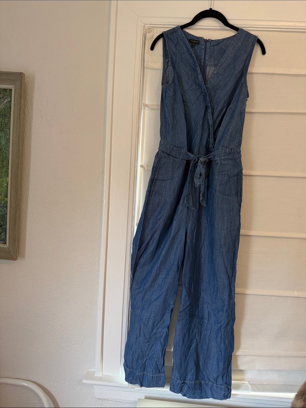 Talbots Medium Blue Sleeveless Chambray Tie-Waist Jumpsuit